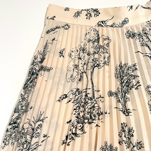 & Other Stories Asymmetric Plisse Skirt 0 Cream Black Pleated Midi Tree Print - Picture 9 of 14